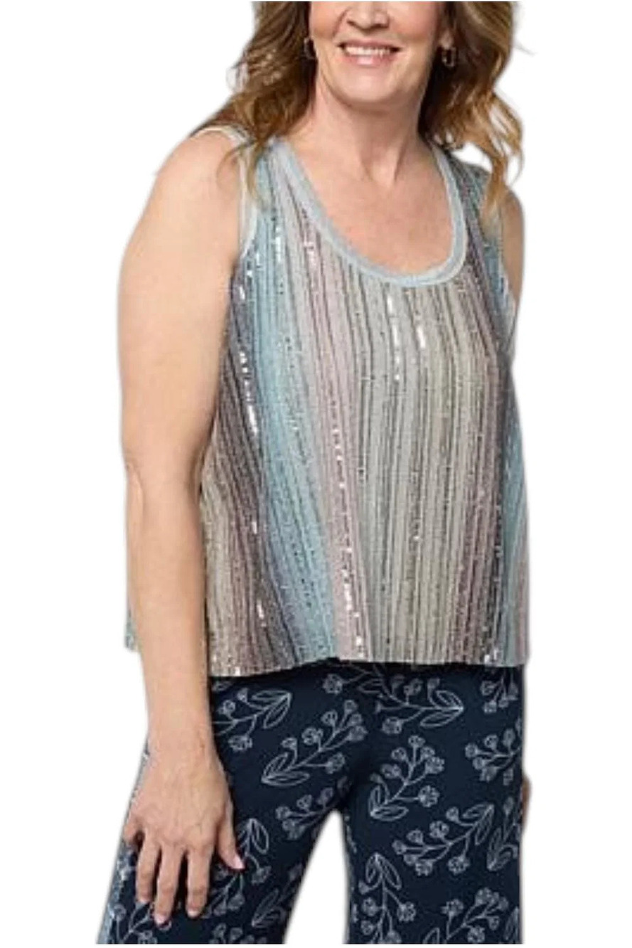 Badgley Mischka Women's Draped Striped Sequin Top Cocoa Combo - Regular